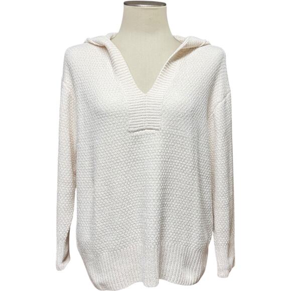 Tommy Bahama Chenille Textured V-Neck Hoodie Cream Off White Medium - Picture 1 of 5